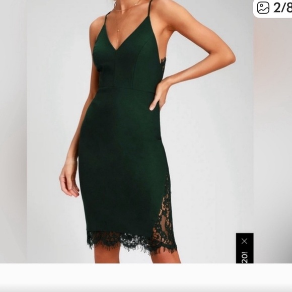 Lulu's Deep Green Lace Trim Midi Dress - Picture 8 of 10